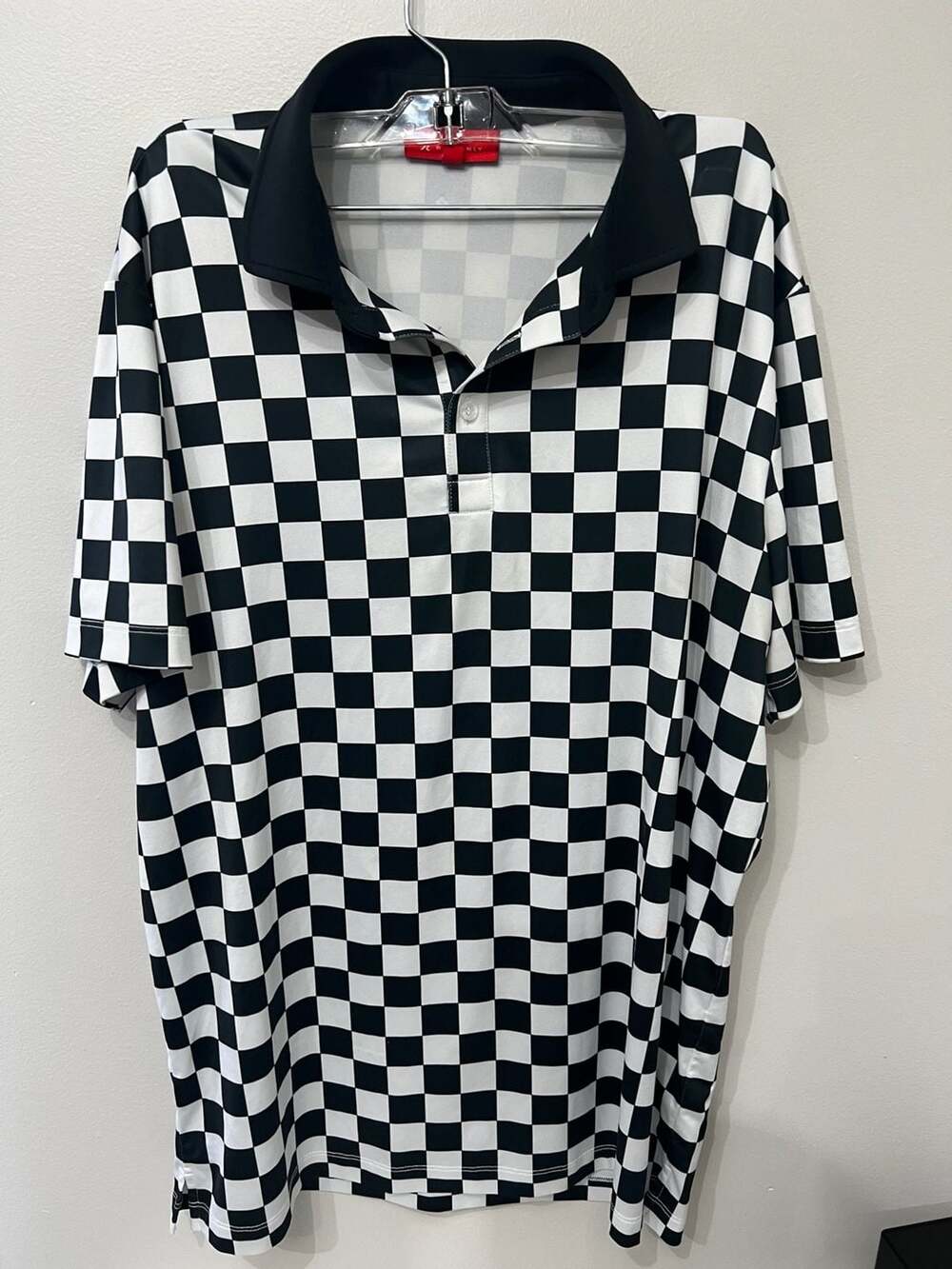 Redvanly Golf Polo Shirt Size M Black White Checkerboard